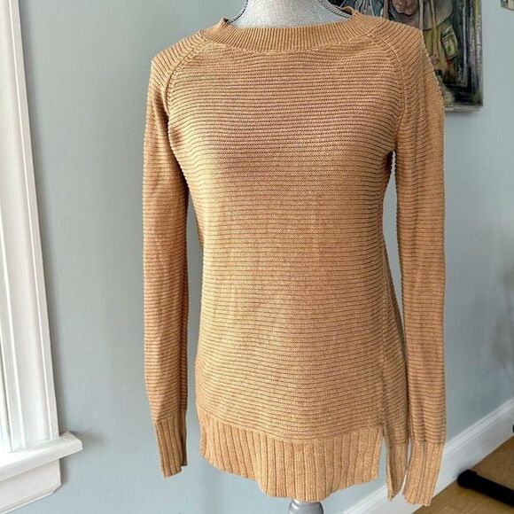 Old Navy Tight Knit Sweater Camel Tan Crewneck Long Sleeve Top size Extra Small - Picture 2 of 6